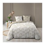 Bricoline - housse de couette r�versible - 220x240 cm + taies - palmiers blancs et beiges - beige