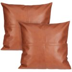 Housse de coussin, lot de 2, similicuir, 45x45 cm, fermeture �clair, pour salon et chambre, marron / ...