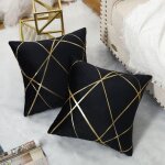 Housse de coussin 45×45cm velours coussin noir décoratifs housses d'oreiller lignes dorées géométrie ... Housse de coussin 45×45cm velours coussin noir décoratifs housses d'oreiller lignes dorées géométrie ...