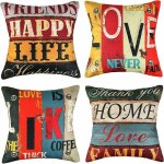 Housse coussin 45 x 45 cm taie d'oreiller lin r�tro coussin love home carr� housse de coussin ray� taie ...