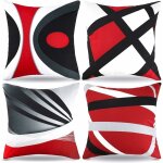 Vurahome - housse de coussin 45x45 g�om�trique moderne coussin rouge noir gris coussin canap� decoratif ...