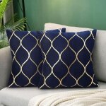 Housse de coussin bleu marine velours 45x45cm lot de 2 modernes canap� doux or coussin d�coration avec ...