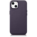 Housse en cuir naturel pour iphone 14 plus magsafe case leather violet fonc�
