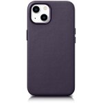 Housse en cuir naturel pour iphone 14 plus magsafe case leather violet fonc