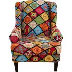 Housse de fauteuil � oreilles extensible couverture de fauteuil avec housse de coussin en t, imprim� ...