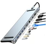 Hub 11 en 1 adaptateur usb type c avec hdmi 4k vga ethernet lan sd audio pd hu990