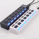 Hub multiprise avec 7 ports usb 2. 0 noir ou blanc et led bleue