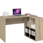 Hucoco - malox - bureau informatique d'angle 2en1 - bibliothque meuble de rangement 4 niches - table ...