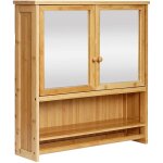Hw - armoire de toilette c - b18 - armoire de toilette suspendue - 3 �tag�res 2 portes miroir bambou ...