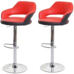 Mendler - 2x tabouret de bar hwc - f16, tabouret pivotant, avec dossier simili cuir rouge - noir