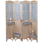 Hw - paravent c - d26, cloison de s�paration avec jardini�res, en bois et m�tal, 170x161x29 cm