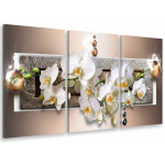 Hxadeco - tableau triptyque graphique fleurs d'orchid�es - 90x60 cm