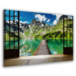 Hxadeco - tableau trompe oeil amarrage en lac de montagne - 80x50 cm