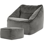 Pouf fauteuil en velours natalia et repose - pieds, xxl pouf geant pour salon, pouf poire adultes, gris ...