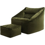 Pouf fauteuil en velours natalia et repose - pieds, xxl pouf geant pour salon, pouf poire adultes, vert ...