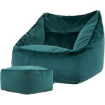 Pouf fauteuil en velours natalia et repose - pieds, xxl pouf geant pour salon, pouf poire adultes, vert ...