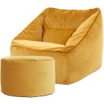 Pouf fauteuil en velours natalia et rond repose - pieds, xxl pouf geant pour salon, pouf poire adultes, ...