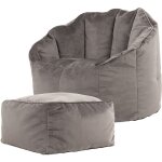 Pouf fauteuil en velours sirena et repose - pieds, poufs de salon, chambre, adultes, gris anthracite ...