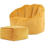 Pouf fauteuil en velours sirena et repose - pieds, poufs de salon, chambre, adultes, jaune ocre - icon ...