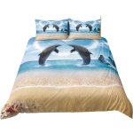 Ideko - parure de lit 220x240cm 2 personnes dessin de dauphins 3d effet 3 pieces 1 housse de couette ...