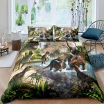 Parure de lit pour enfant 135x200cm 3 pieces dinosaures en 3d 1 housse de couette avec 2 taies d'oreillers ...