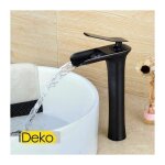 Ideko� robinet mitigeur lavabo cascade vasque salle de bain haut noir