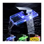 Ideko� robinet salle de bain lavabo mitigeur cascade en verre led 3 couleur led