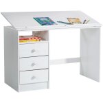 Bureau enfant kevin, en pin massif, 3 tiroirs et plateau inclinable, lasuré blanc Bureau enfant kevin, en pin massif, 3 tiroirs et plateau inclinable, lasuré blanc