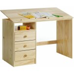 Bureau enfant kevin, en pin massif, 3 tiroirs et plateau inclinable, vernis naturel