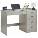 Idimex - bureau lana avec 5 tiroirs en pin massif lasur gris