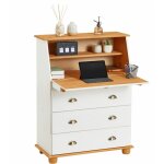 Idimex - bureau secrétaire gomes avec 3 tiroirs en pin massif lasuré blanc et brun Idimex - bureau secrétaire gomes avec 3 tiroirs en pin massif lasuré blanc et brun