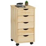 Caisson de bureau sur roulettes lagos, avec 5 tiroirs finition vernis naturel