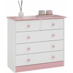 Idimex - commode en pin rondo, 2 + 3 tiroirs, lasur blanc et rose
