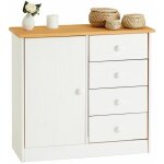 Idimex - commode rondo en pin massif, 4 tiroirs et 1 porte, lasur blanc / brun