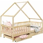 Lit cabane asym�trique alva avec tiroirs, 90 x 190 cm en pin massif finition naturelle
