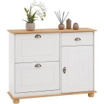 Idimex - meuble � chaussures en pin colmar, lasur� blanc et brun