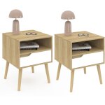 Idmarket - lot de 2 tables de chevet helsinki scandinaves 1 tiroir avec niche effet h�tre et blanc