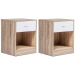 Lot de 2 tables de chevet olga 1 tiroir avec niche bois façon hêtre et tiroir blanc Lot de 2 tables de chevet olga 1 tiroir avec niche bois façon hêtre et tiroir blanc