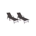 Lot de 2 transats de jardin inclinables fidji en acier noir et toile gris anthracite