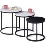 Idmarket - lot de 3 tables basses gigognes alaska rondes 35 / 40 / 45 effet marbre et noir pieds m�tal ...