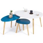 Idmarket - lot de 3 tables basses gigognes gaia laques blanc bleu scandinave