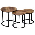 Idmarket - lot de 3 tables basses gigognes hawkins rondes 30 / 40 / 45 bois fonc design industriel