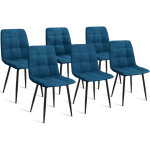 Idmarket - lot de 6 chaises mila en velours bleu pour salle � manger