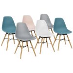 Idmarket - lot de 6 chaises sandra mix color pastel rose, blanc, gris clair x2, bleu x2