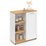 Idmarket - buffet d'appoint 70 cm vito 3 �tag�res et placard blanc et plateau bois