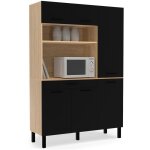 Buffet de cuisine avec colonne de rangement 120 cm cina 6 portes + tiroir faon htre et noir