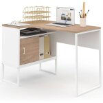 Idmarket - bureau d'angle rob blanc et faon htre niche de rangement et porte design industriel