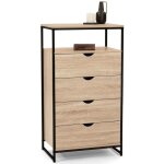 Chiffonnier 4 tiroirs detroit 60 cm commode design industriel avec tagre