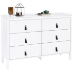 Idmarket - commode 6 tiroirs milano 115 cm bois blanc avec poign�e languette noire