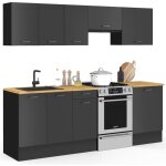 Idmarket - cuisine compl�te 240 cm subtil avec plan de travail 7 �l�ments noir et plateaux bois